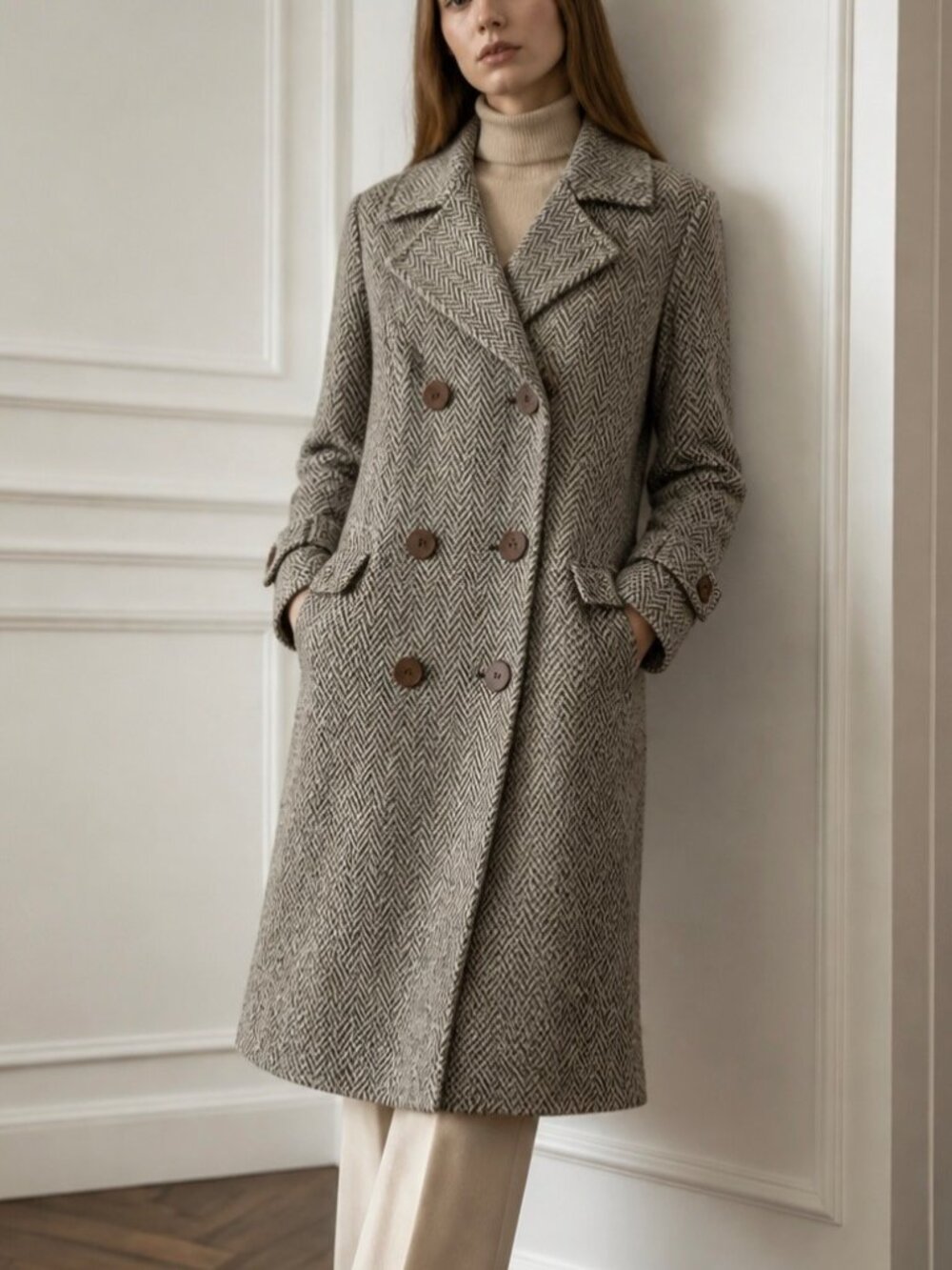 Steve Madden Herringbone Double Breasted Wool Coat S Old Money Heritage